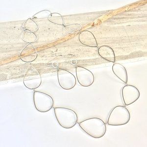 Huge Tear Drop Hoop — Silver Chain Necklace